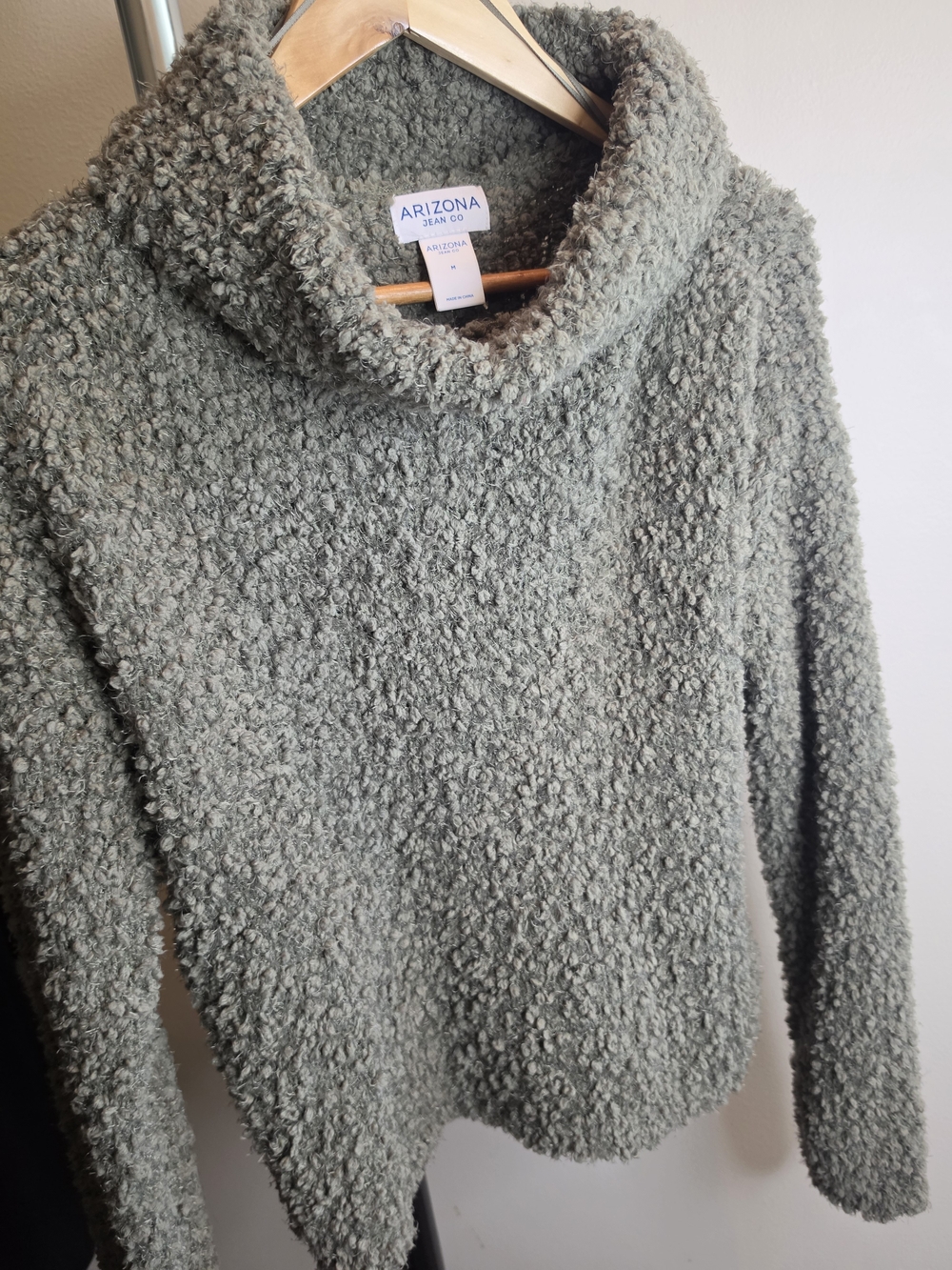 Arizona Jean Company Olive Green Boucle Turtleneck Sweater